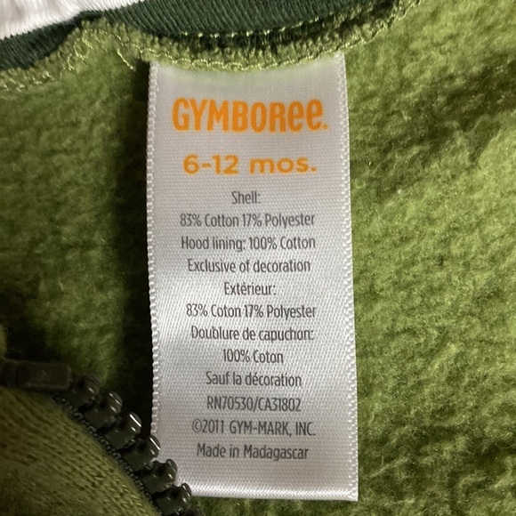 Infant fleece jacket 6-12 month green orange dinosaur zip hoodie - Picture 4 of 6